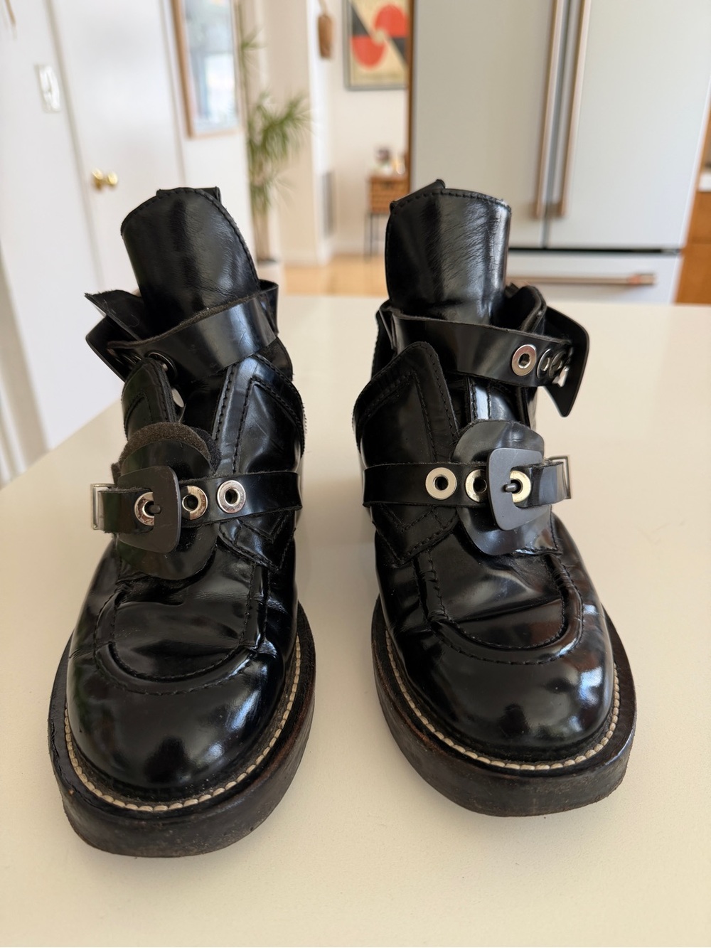 Balenciaga Black Patent Leather Moto Boots 36.5